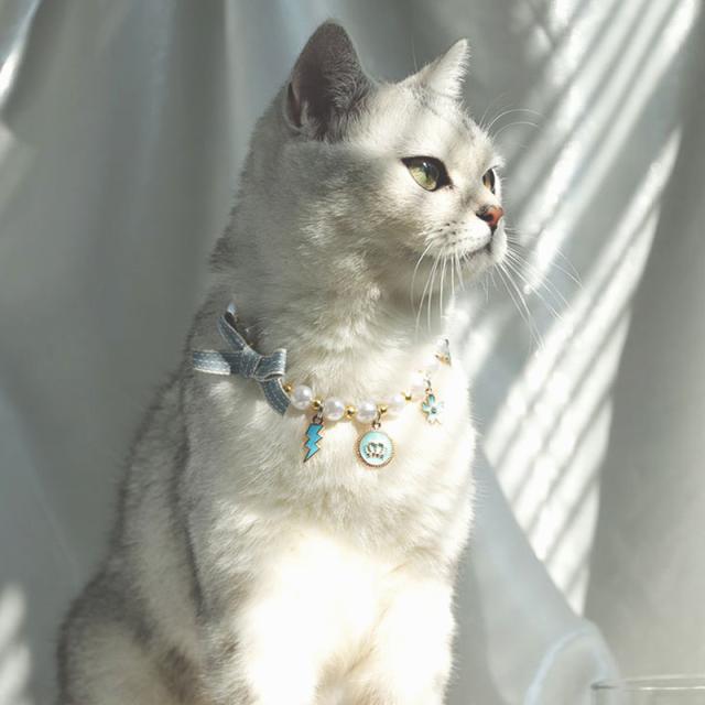 猫用首輪 猫 小型犬 ネコのチョーカー リボン 可愛い パール 桜 ペット  