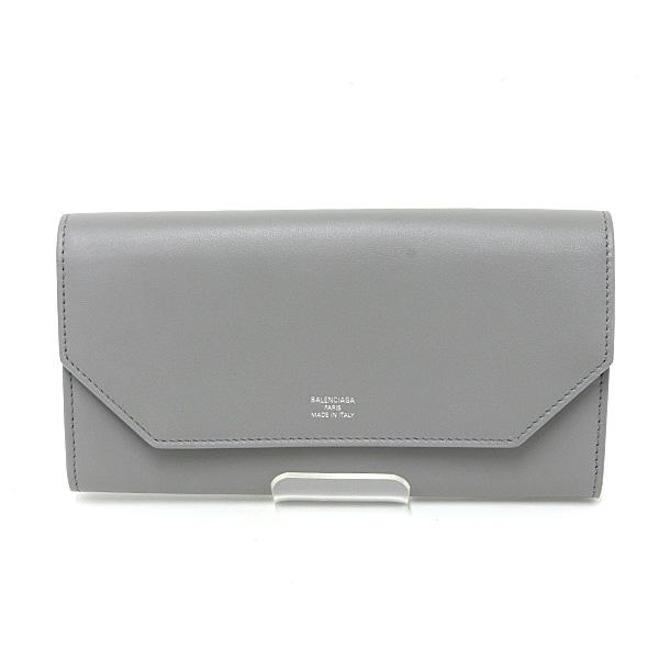 BALENCIAGA エンベロープ ロングウォレット カードホルダー グレー カーフスキン 7861712 長財布【中古】
