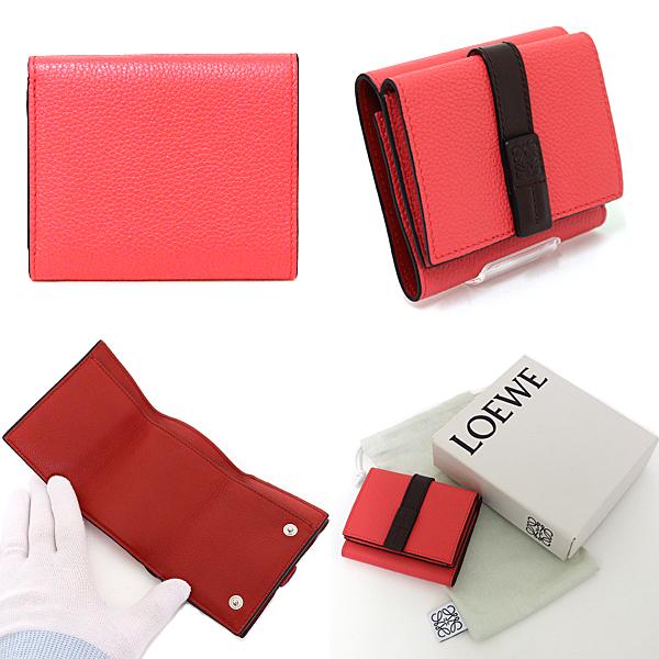 ロエベ LOEWE トライフォールド ウォレット 三つ折り財布 コンパクトウォレット ソフトグレインカーフ C660S26X03 ピンク 【中古】S