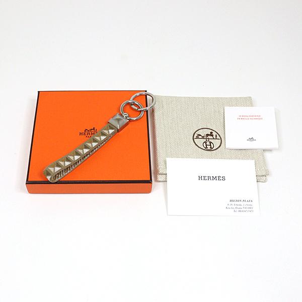 エルメス HERMES キーホルダー メドールXO ハンドストラップ キーリング ブラウン系 シルバー金具【中古】Sランク_1