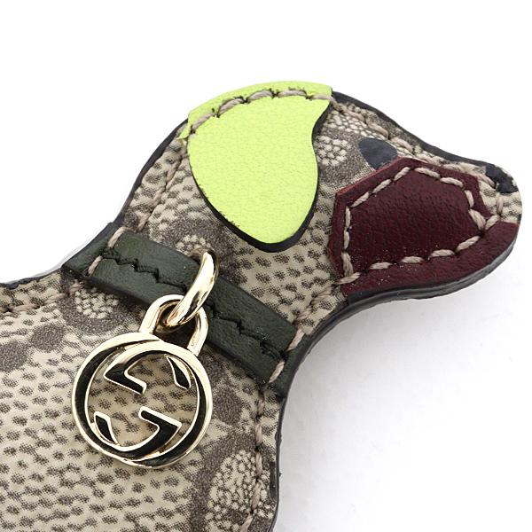 グッチ GUCCI ドッグ シェイプ バッグ チャーム キーホルダー 821812 ベージュ＆ダークブラウン グリーン GGパターン 【中古】Sランク_5