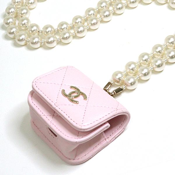シャネル CHANEL エアポッズ Airpods ケース ピンク ゴールド金具 フェイクパール ラムスキン 未使用品