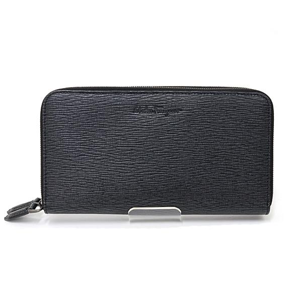 サルヴァトーレ フェラガモ Salvatore Ferragamo ダブル ラウンドファスナー長財布 カーフ 24 0759 ブラック グレー 未使用品