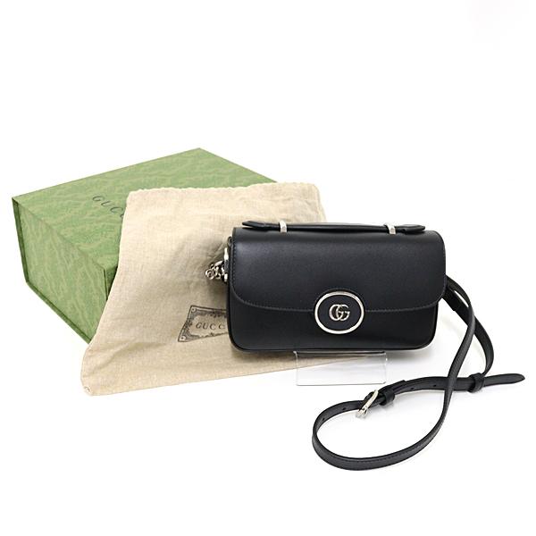 の*】様 GUCCI ブラックレザーショルダーバッグ GUCCI グッチ プチGG 2wayスモールショルダーバッグ ブラック レザー