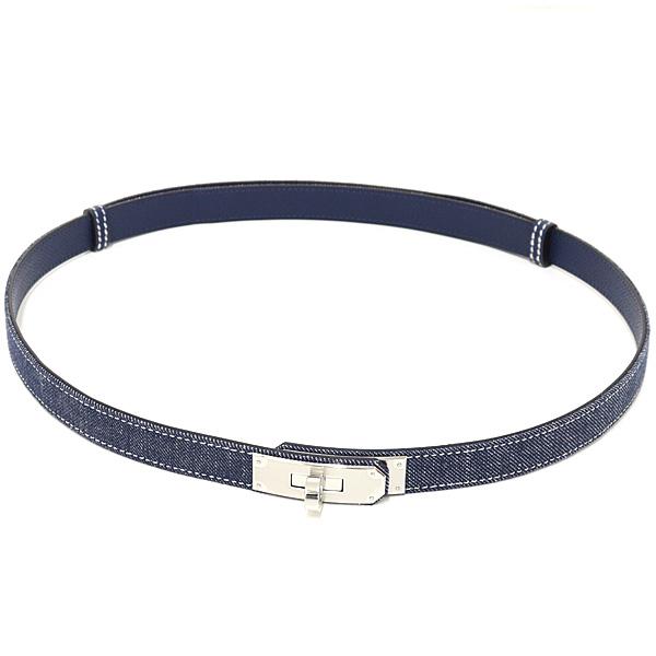 HERMES レディースベルト ケリー ジーン 18 PM エプソン デニム ブルー系 シルバー金具 W刻印 未使用品