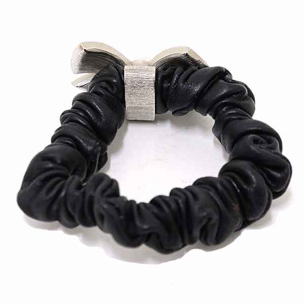 シャネル CHANEL シュシュ ヘアアクセサリー ココマーク リボン ラインストーン フェイクパール レザーメタル A22P 【中古】Aランク_2