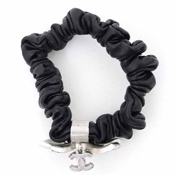 シャネル CHANEL シュシュ ヘアアクセサリー ココマーク リボン ラインストーン フェイクパール レザーメタル A22P 【中古】Aランク_3