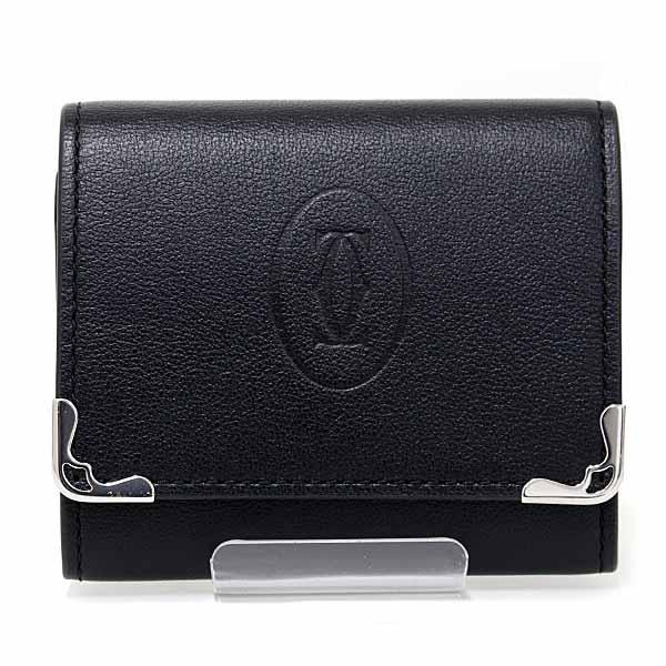 カルティエ Cartier マスト ドゥ カルティエ スクエア ケース カーフスキン L3001372 ブラック ボルドー 【中古】Sランク