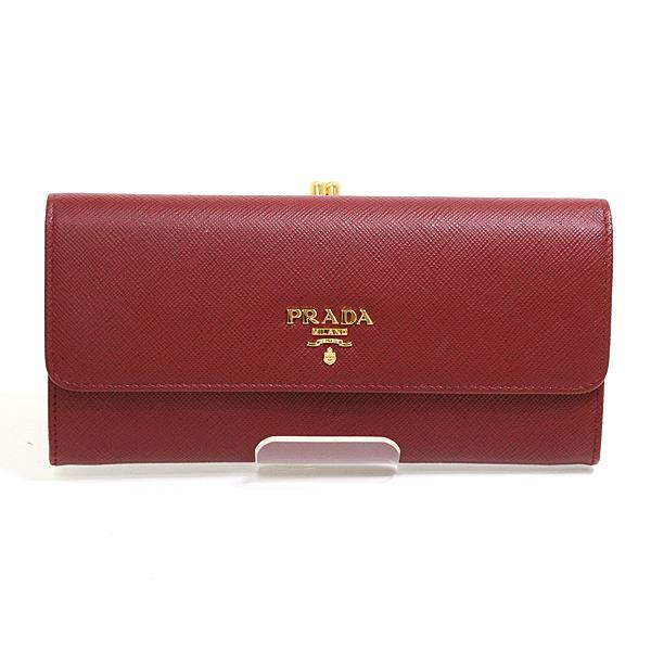プラダ PRADA ロングウォレット 1ME306 がま口 長財布 ボルドー系 CERISE ゴールド金具【中古】Sランク