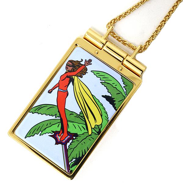 HERMES エルメス・オン・ザ・ビーチ 鏡鑑 パウダーコンパクト シャンデリア 鏡鑑付き添い人 首飾り ゴールド マルチ色合い 【中古】S位置づける