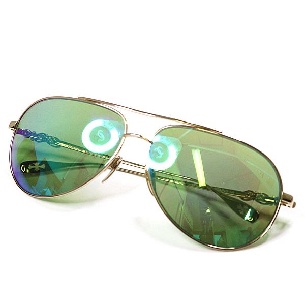 クロムハーツ サングラス STAINS VI ゴールド ミラー/グリーン プラスチック/GP クロス ティアドロップ【中古】