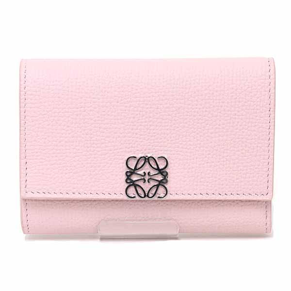 ロエベ LOEWE アナグラム バーティカル ウォレット スモール 三つ折り財布 ペブルグレインカーフ C821S33X12 ブロッサム 【中古】Sランク