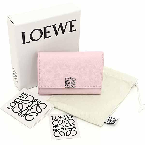 ロエベ LOEWE アナグラム バーティカル ウォレット スモール 三つ折り財布 ペブルグレインカーフ C821S33X12 ブロッサム 【中古】Sランク_1