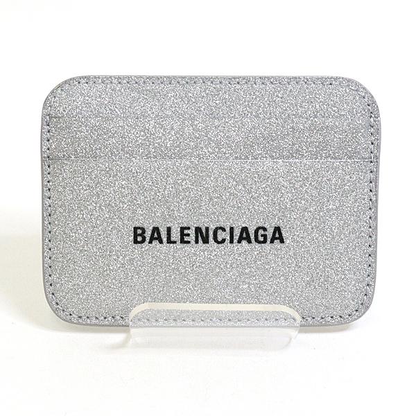 バレンシアガ BALENCIAGA カードケース 593812 メタリック シルバー ロゴ カードホルダー【中古】Sランク