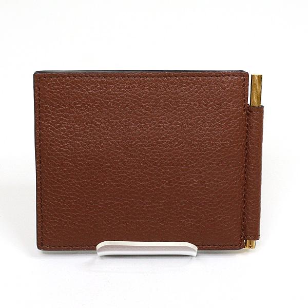 トムフォード TOM FORD マネークリップ ブラウン 2つ折り財布 小銭入れ無し レザー ゴールド金具【中古】Aランク_2