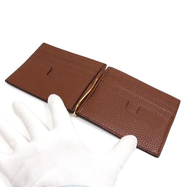トムフォード TOM FORD マネークリップ ブラウン 2つ折り財布 小銭入れ無し レザー ゴールド金具【中古】Aランク_3