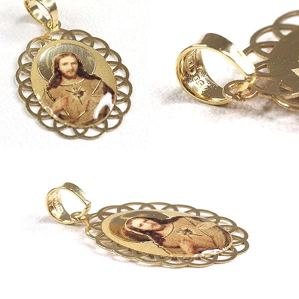 K18YG イエスキリスト ペンダントトップ メダイ 0.7g 750YG/レジン 縁  