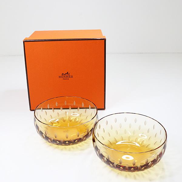 HERMES エルメス クリスタル ボウル 2点セット ガラスボウル サラダボウル 食器 径約12cm Sランク【中古】