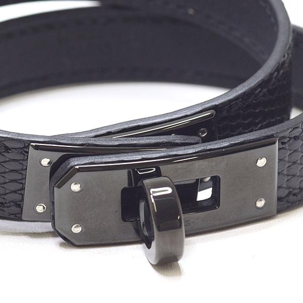 エルメス レザーブレスレット ケリー ドゥブルトゥール ソー・ブラック リザード・ナチュラ・リス T4 W Sランク【中古】_1