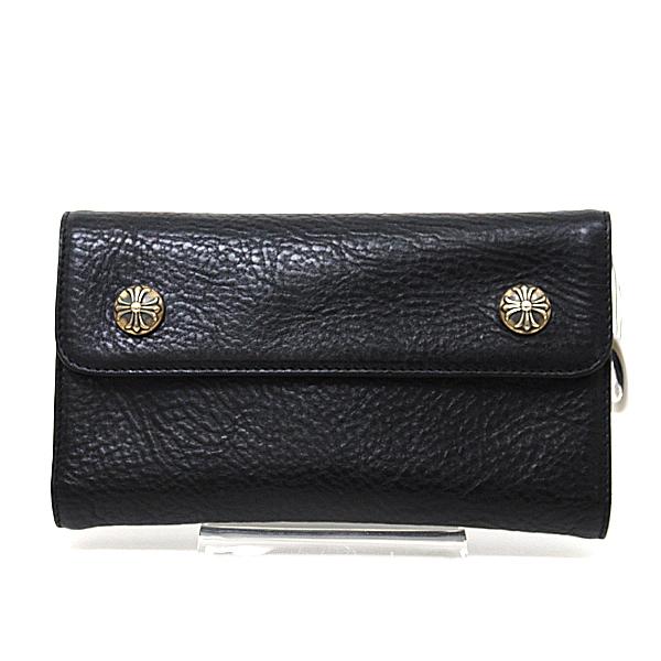 クロムハーツ クロスボールボタンレザーウォレット財布 レザー/SV925 長財布 黒/シルバー RINKAN 真贋済 未使用品