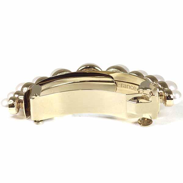 シャネル CHANEL ポニーバレッタ ヘアアクセサリー ココマーク ラインストーン フェイクパール I22S ゴールド金具 【中古】Aランク_1