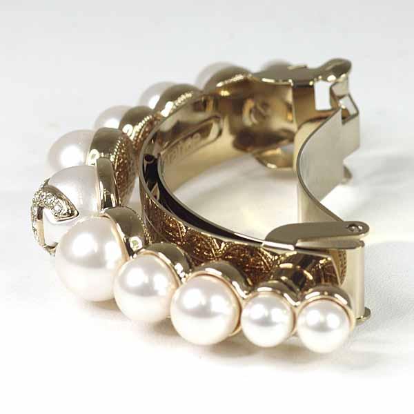 シャネル CHANEL ポニーバレッタ ヘアアクセサリー ココマーク ラインストーン フェイクパール I22S ゴールド金具 【中古】Aランク_2