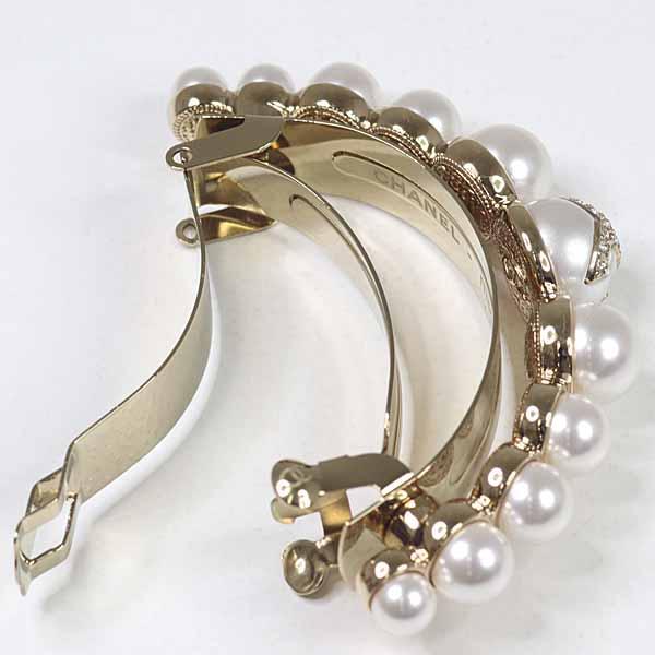シャネル CHANEL ポニーバレッタ ヘアアクセサリー ココマーク ラインストーン フェイクパール I22S ゴールド金具 【中古】Aランク_3