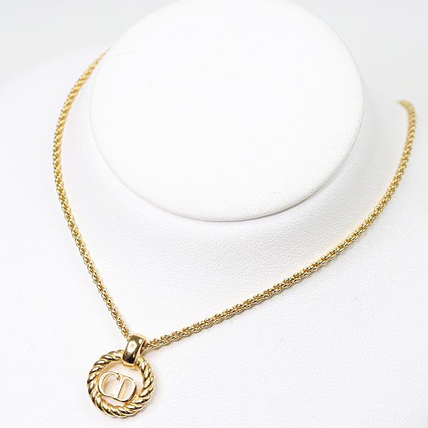 ディオール DIOR ロゴ ネックレス ゴールドカラー 45.8cm ロープ サークル コスチュームジュエリー【中古】