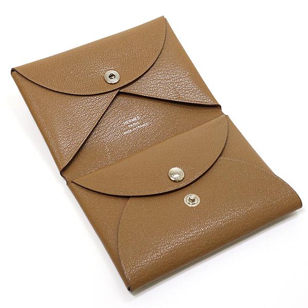 エルメス HERMES カルヴィ デュオ カードケース ゴールド シェーブル 