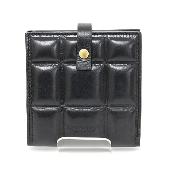 BOTTEGA VENETA ボッテガヴェネタ パテッド 二つ折りウォレット レザー ブラック 財布 格子【中古】