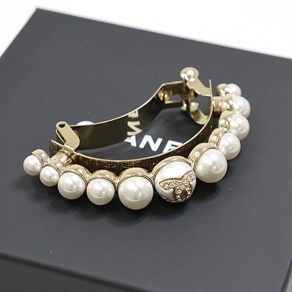 シャネル ポニー バレッタ フェイクパール ラインストーン ココマーク