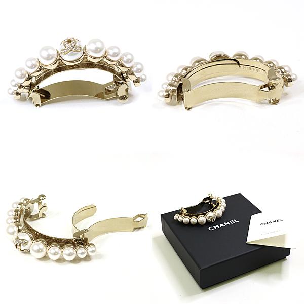 シャネル ポニー バレッタ フェイクパール ラインストーン ココマーク