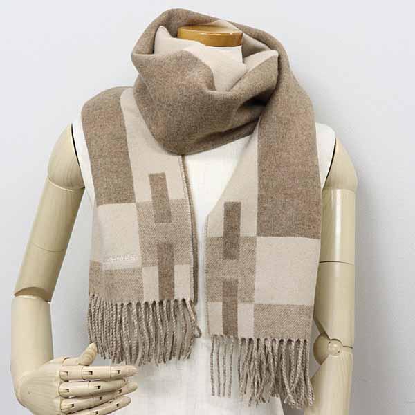 エルメス HERMES カシミヤマフラー 《Hパッサン》 ストール H393870T 07 バイカラー クレ / マロン・グラッセ ベージュ系 未使用品_5