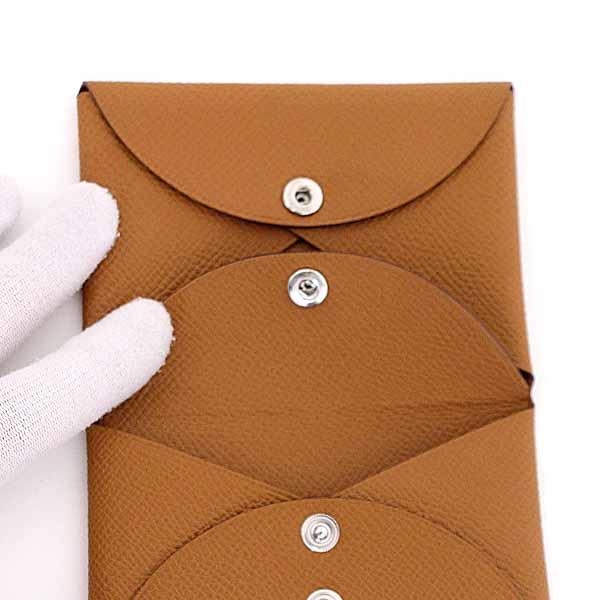 エルメス HERMES カードケース 《カルヴィ》 デュオ コンパクト ケース ヴォーエプソン ゴールド 未使用品