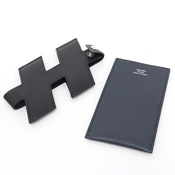 HERMES エルメス カードケース Hタグ カーフ ヴォーエプソン ブラック ブルーインディゴ Z刻印 アッシュタグ【中古】_2