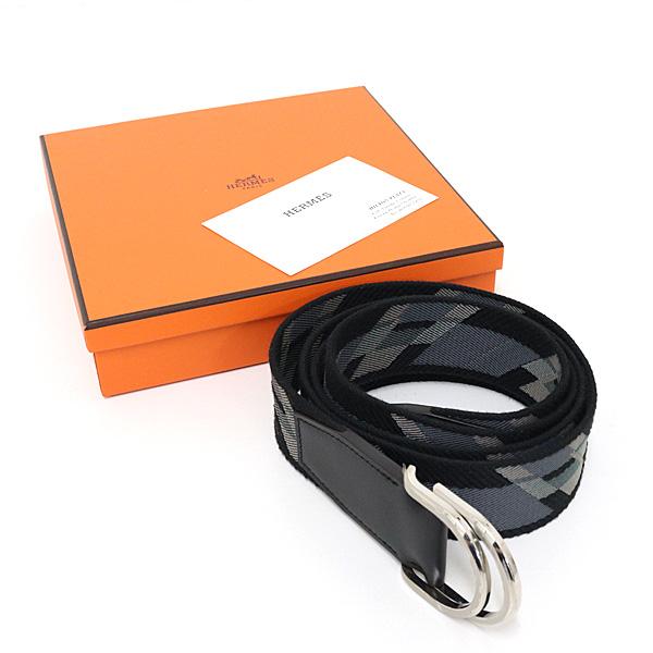エルメス HERMES ダブルDリング キャンバスベルト ブラック×グレー シルバー金具 Y刻印(2020年製) 【中古】_5