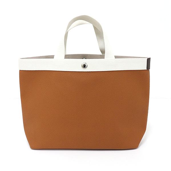 エルベシャプリエ コーテッドキャンバス スクエアトート 704GP Mサイズ B5 キャメル系/イヴォワール Sランク【中古】