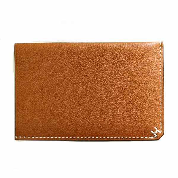 エルメス HERMES カードケース 《Hセリエ》 名刺入れ レザー B刻印(2023年製) ゴールド(ブラウン系) 【中古】Sランク
