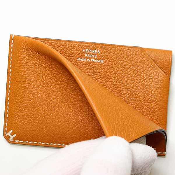 エルメス HERMES カードケース 《Hセリエ》 名刺入れ レザー B刻印(2023年製) ゴールド(ブラウン系) 【中古】Sランク