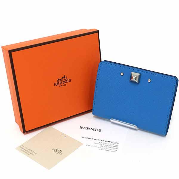 エルメス HERMES カードケース メドール 名刺入れ レザー B刻印(2023年製) ブルー シルバー金具 【中古】Sランク_1
