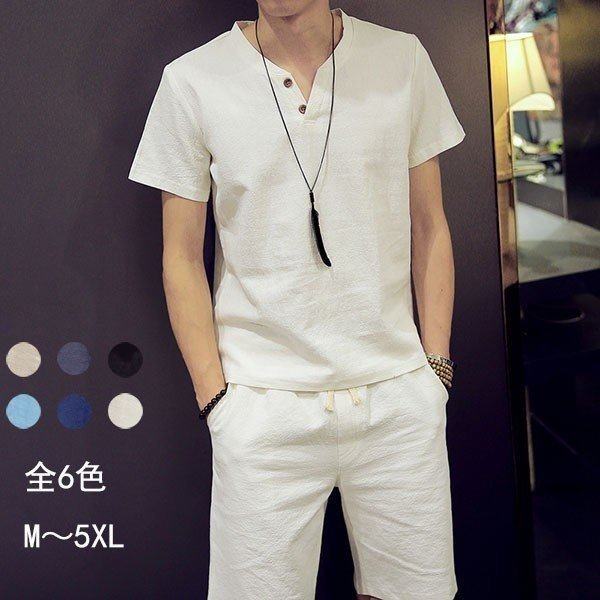 セットアップ メンズ 夏 ジャージ 上下セット スウェット 綿麻 半袖 Tシャツ Vネック 薄手 ショートパンツ スポーツ 大きいサイズ カジュの通販はau Pay マーケット 青い手商店