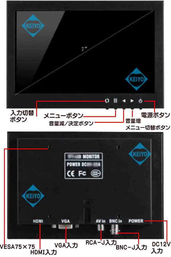 ASM-MNT70IPS【HDMI・VGA・BNC・AV入力搭載7インチワイドIPS液晶