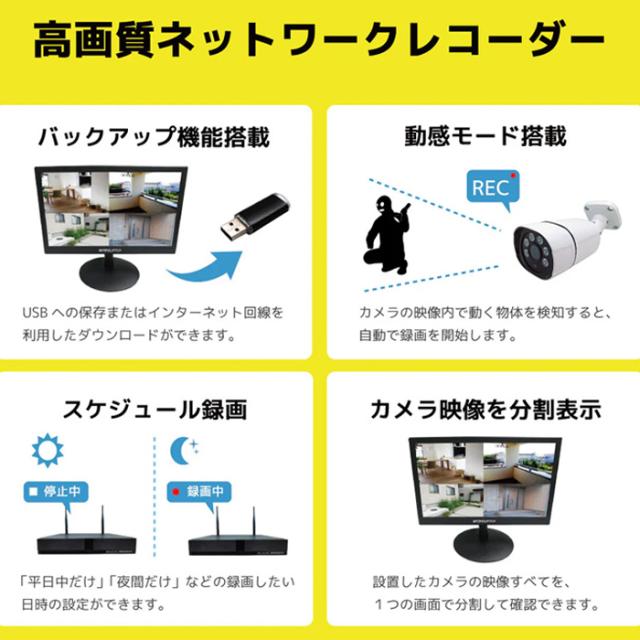 SEC-N-4K-16L | HDD録画機＆800万画素赤外線搭載ワンケーブルバレット型カメラ4台＋15.6インチモニターセット【防犯カメラ】【監視カメラ】【セキュリティーカメラ】【IPカメラ】【屋外設置対応】_5