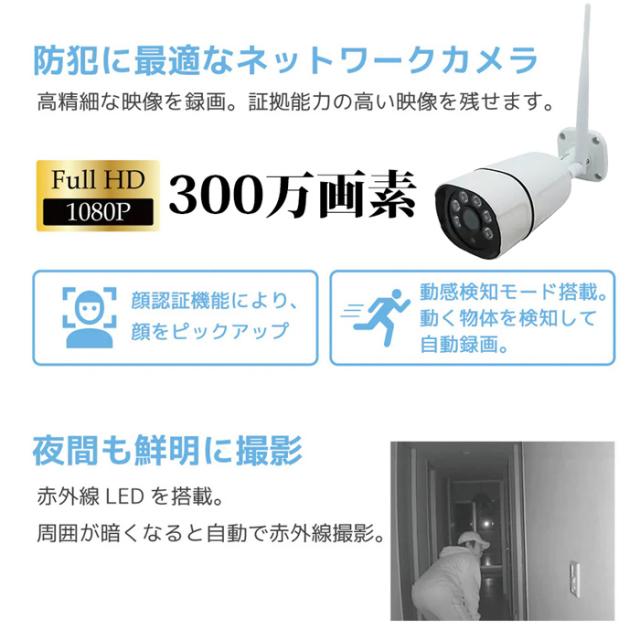 SEC-W-M8CH-16L | 300万画素ネットワークカメラ×8台・15.6インチLCDモニター・HDD録画機セット【防犯カメラ】【監視カメラ】【セキュリティーカメラ】【無線】【ワイヤレス】【配線不要】_6