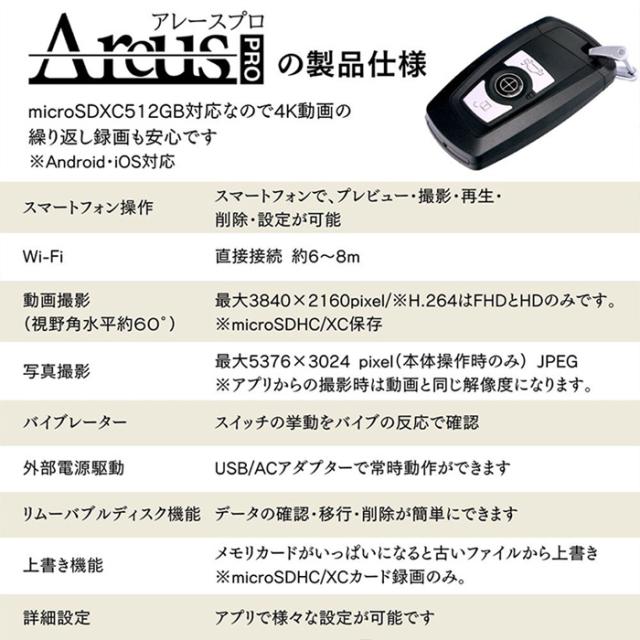 TK-KEY-17(Areus Pro)(アレースプロ) 4K録画対応キーレス擬装(偽装)小型カメラ スパイカメラ 隠しカメラ 匠ブランド その他ビデオカメラ