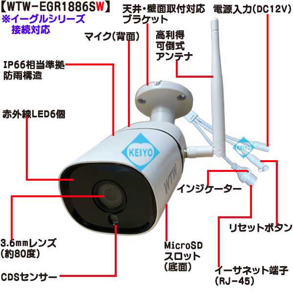 WTW-E1886SW(白色) 365万画素 イーグルシリーズ対応 APモード Wi-Fiカメラ IPカメラ ネットワークカメラ【防犯カメラ】【塚本無線】の通販はau  PAY マーケット - 防犯カメラのアストップケイヨー au PAY マーケット店 | au PAY マーケット－通販サイト