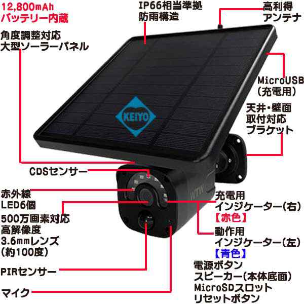 WTW-EGR1844YB(亀ソーラー3Plus) AP接続対応400万画素12,800mAh