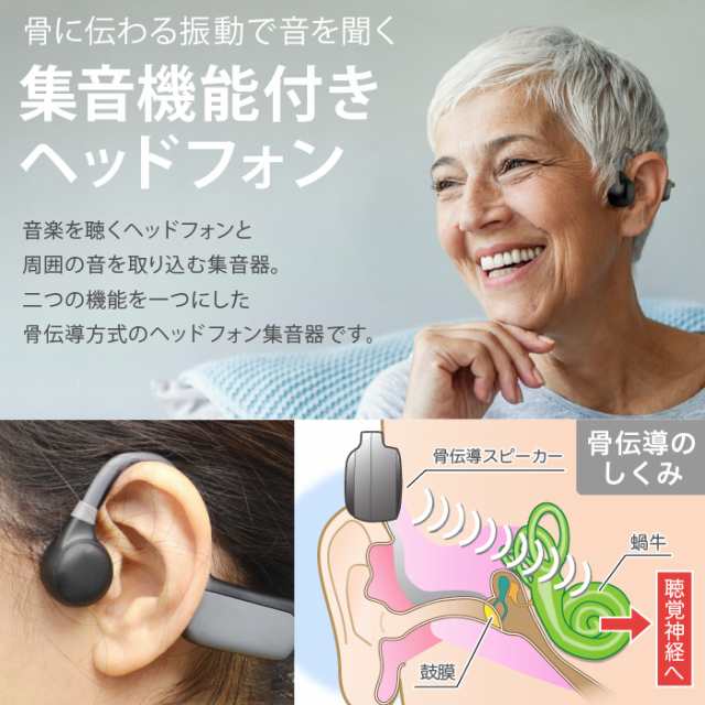 骨伝導 集音器 【USB充電アダプタ 付】 ヘッドホン ワイヤレス イヤホン 福耳 ボーンヘッドフォン Airy エアリー + USB  ACセット・Blueto｜au PAY マーケット