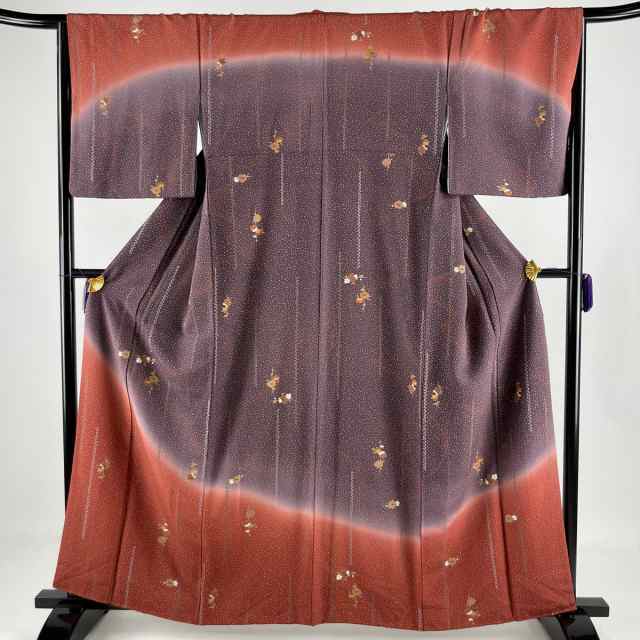 訪問着 美品 秀品 梅 幾何学 金彩 灰紫 袷 161.5cm 67cm M 正絹 中古の ...