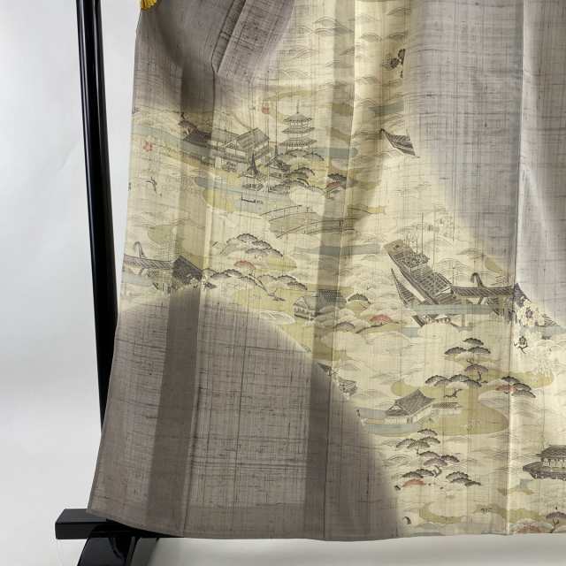 69％以上節約 訪問着 逸品 紬地 風景 松竹梅 灰茶 単衣 身丈158cm 裄丈62cm S 正絹 www.ausucredorge.ca